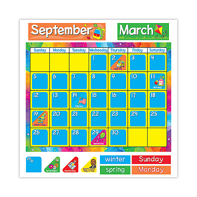 TREND Year Around Calendar Bulletin Board Set, 12-Month Calendar, 22" x 17", Assorted Colors, 106/Set (TEPT8096)