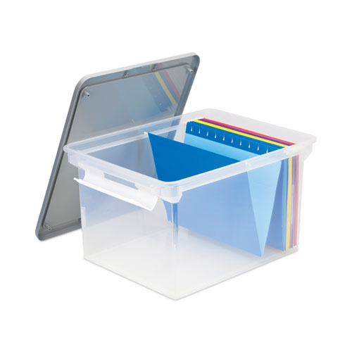 Storex Portable File Tote with Locking Handles, Letter/Legal Files, 18.5" x 14.25" x 10.88", Clear/Silver (61530U01C)