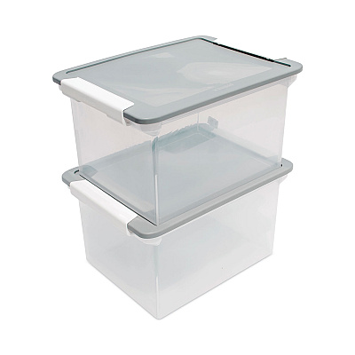Storex Portable File Tote with Locking Handles, Letter/Legal Files, 18.5" x 14.25" x 10.88", Clear/Silver (STX61530U01C)