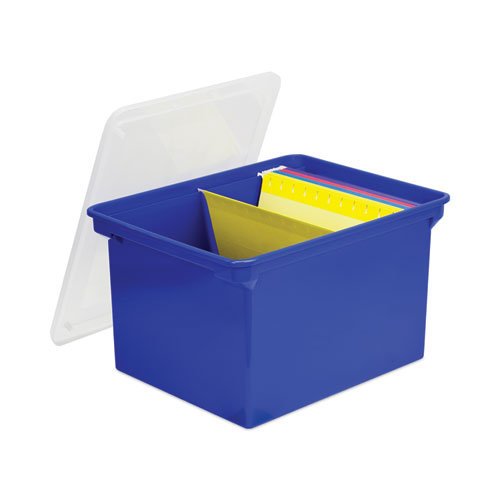 Storex Plastic File Tote, Letter/Legal Files, 18.5" x 14.25" x 10.88", Blue/Clear (61554U01C)