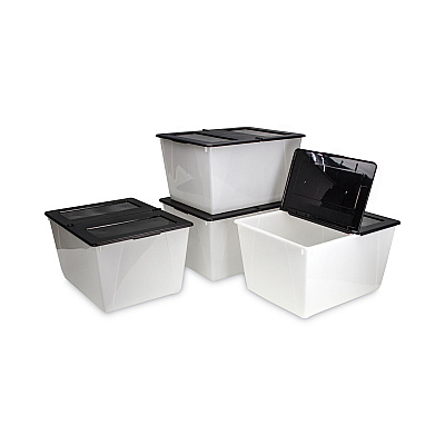 Storex Storage Tote, 16 gal, 22.7" x 18.25" x 12.86", Clear/Black (STX00900U04C)