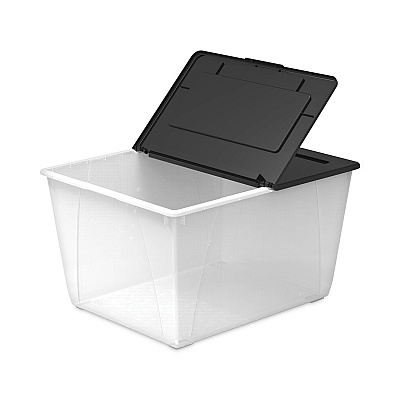 Storex Storage Tote, 16 gal, 22.7" x 18.25" x 12.86", Clear/Black (STX00900U04C)