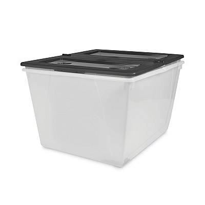Storex Storage Tote, 16 gal, 22.7" x 18.25" x 12.86", Clear/Black (STX00900U04C)