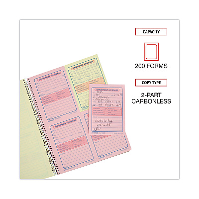 Universal Wirebound Message Books, Two-Part Carbonless, 5.5 x 3.88, 4 Forms/Sheet, 200 Forms Total (UNV48005)
