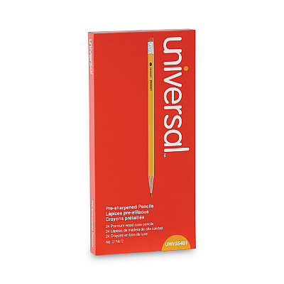 Universal #2 Pre-Sharpened Woodcase Pencil, HB (#2), Black Lead, Yellow Barrel, 24/Pack (UNV55401)