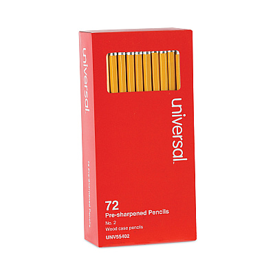 Universal #2 Pre-Sharpened Woodcase Pencil, HB (#2), Black Lead, Yellow Barrel, 72/Pack (UNV55402)