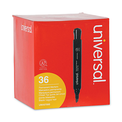 Universal Chisel Tip Permanent Marker Value Pack, Broad Chisel Tip, Black, 36/Pack (UNV07050)