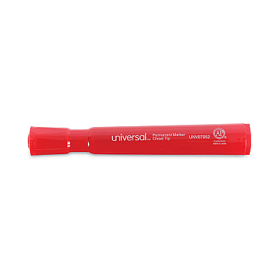 Universal Chisel Tip Permanent Marker, Broad Chisel Tip, Red, Dozen (UNV07052)