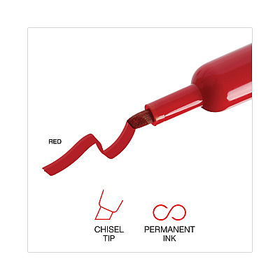 Universal Chisel Tip Permanent Marker, Broad Chisel Tip, Red, Dozen (UNV07052)