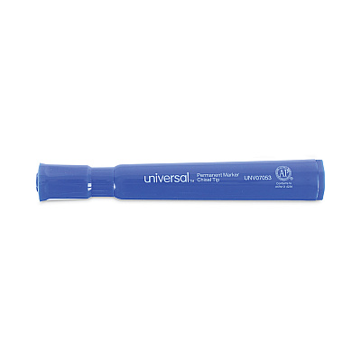 Universal Chisel Tip Permanent Marker, Broad Chisel Tip, Blue, Dozen (UNV07053)