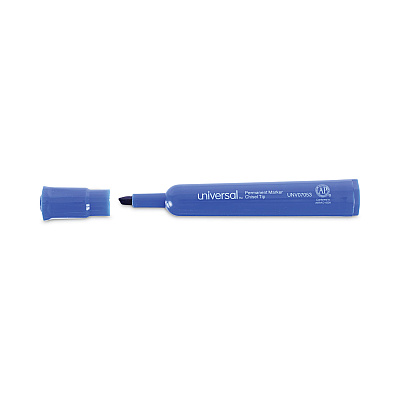 Universal Chisel Tip Permanent Marker, Broad Chisel Tip, Blue, Dozen (UNV07053)