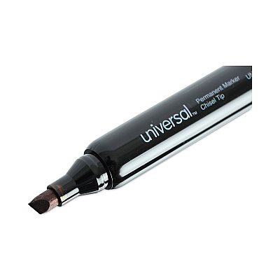 Universal Chisel Tip Permanent Marker Value Pack, Broad Chisel Tip, Black, 60/Pack (UNV07054)