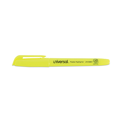 Universal Pocket Highlighters, Fluorescent Yellow Ink, Chisel Tip, Yellow Barrel, Dozen (UNV08851)