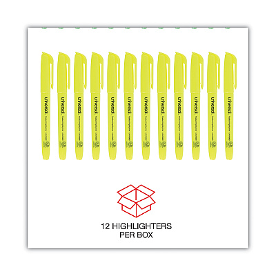 Universal Pocket Highlighters, Fluorescent Yellow Ink, Chisel Tip, Yellow Barrel, Dozen (UNV08851)