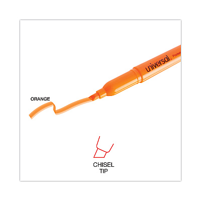 Universal Pocket Highlighters, Fluorescent Orange Ink, Chisel Tip, Orange Barrel, Dozen (UNV08853)