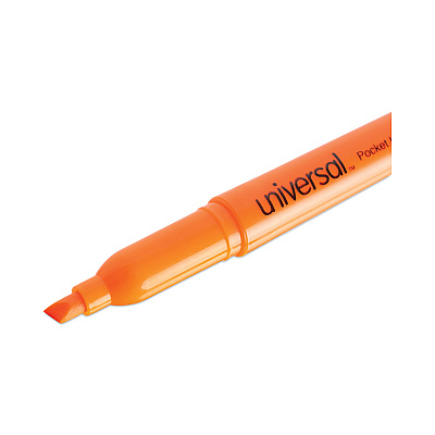Universal Pocket Highlighters, Fluorescent Orange Ink, Chisel Tip, Orange Barrel, Dozen (UNV08853)