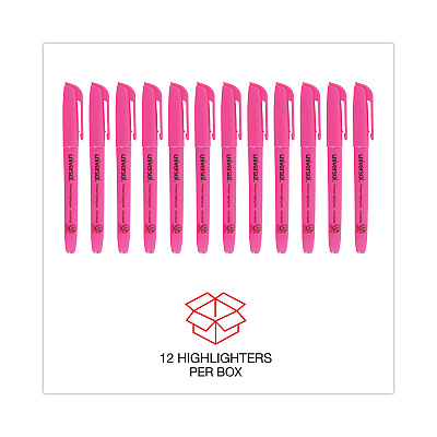 Universal Pocket Highlighters, Fluorescent Pink Ink, Chisel Tip, Pink Barrel, Dozen (UNV08855)