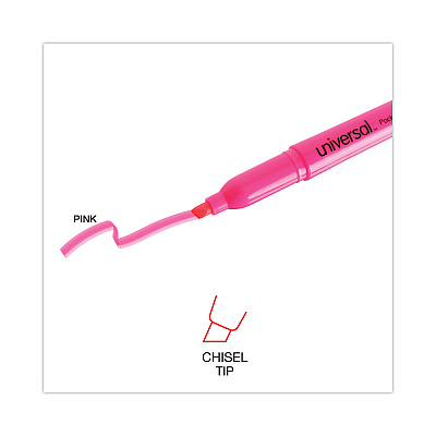Universal Pocket Highlighters, Fluorescent Pink Ink, Chisel Tip, Pink Barrel, Dozen (UNV08855)
