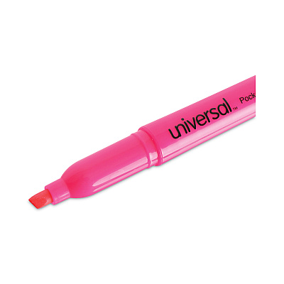 Universal Pocket Highlighters, Fluorescent Pink Ink, Chisel Tip, Pink Barrel, Dozen (UNV08855)