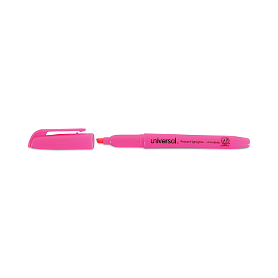 Universal Pocket Highlighters, Fluorescent Pink Ink, Chisel Tip, Pink Barrel, Dozen (UNV08855)