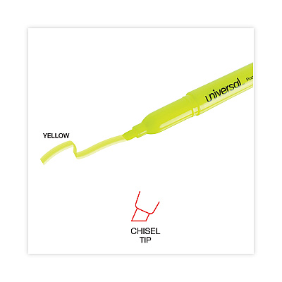 Universal Pocket Highlighter Value Pack, Fluorescent Yellow Ink, Chisel Tip, Yellow Barrel, 36/Pack (UNV08856)