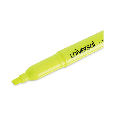 Universal Pocket Highlighter Value Pack, Fluorescent Yellow Ink, Chisel Tip, Yellow Barrel, 36/Pack (UNV08856)