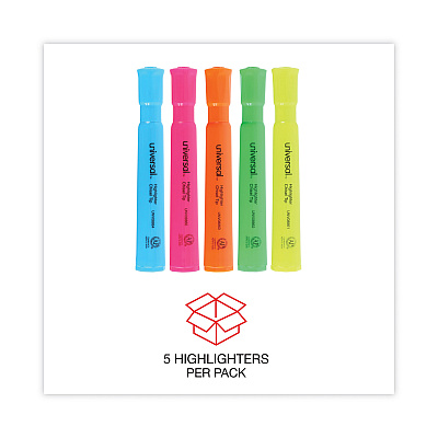 Universal Desk Highlighters, Assorted Ink Colors, Chisel Tip, Assorted Barrel Colors, 5/Set (UNV08860)