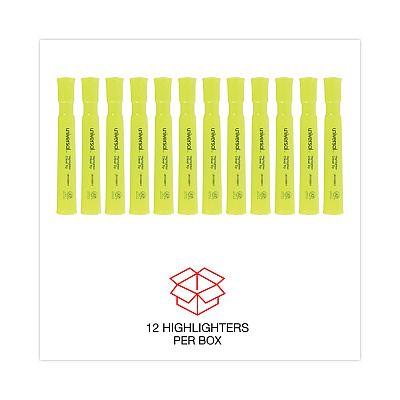 Universal Desk Highlighters, Fluorescent Yellow Ink, Chisel Tip, Yellow Barrel, Dozen (UNV08861)