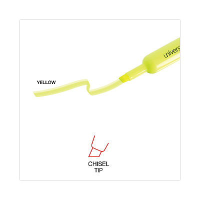 Universal Desk Highlighters, Fluorescent Yellow Ink, Chisel Tip, Yellow Barrel, Dozen (UNV08861)