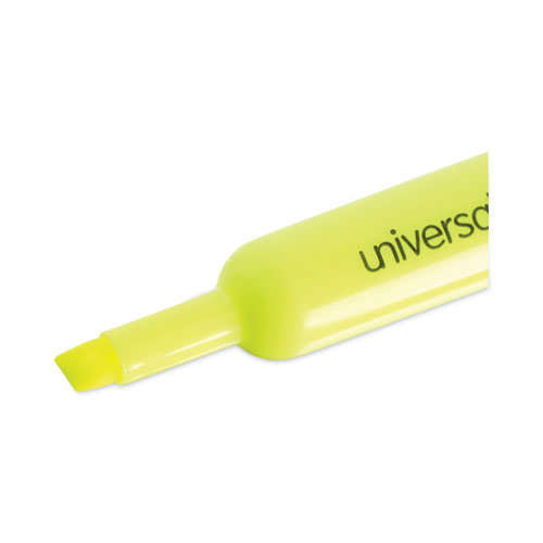 Universal Desk Highlighters, Fluorescent Yellow Ink, Chisel Tip, Yellow Barrel, Dozen (08861)