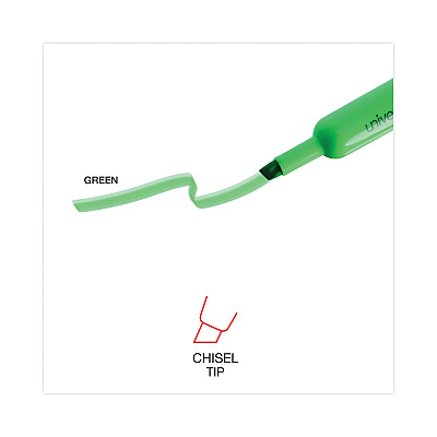 Universal Desk Highlighters, Fluorescent Green Ink, Chisel Tip, Green Barrel, Dozen (UNV08862)