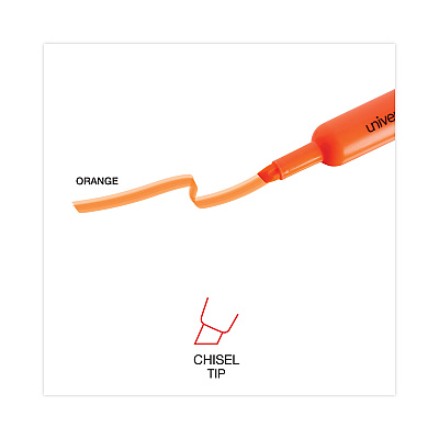 Universal Desk Highlighters, Fluorescent Orange Ink, Chisel Tip, Orange Barrel, Dozen (UNV08863)