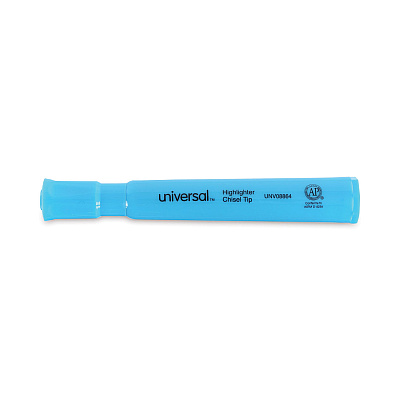 Universal Desk Highlighters, Fluorescent Blue Ink, Chisel Tip, Blue Barrel, Dozen (UNV08864)
