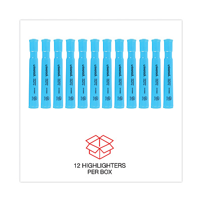 Universal Desk Highlighters, Fluorescent Blue Ink, Chisel Tip, Blue Barrel, Dozen (UNV08864)