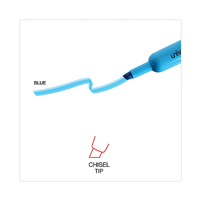 Universal Desk Highlighters, Fluorescent Blue Ink, Chisel Tip, Blue Barrel, Dozen (UNV08864)