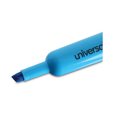 Universal Desk Highlighters, Fluorescent Blue Ink, Chisel Tip, Blue Barrel, Dozen (UNV08864)