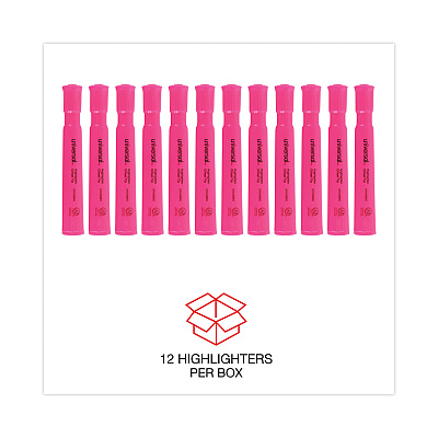 Universal Desk Highlighters, Fluorescent Pink Ink, Chisel Tip, Pink Barrel, Dozen (UNV08865)