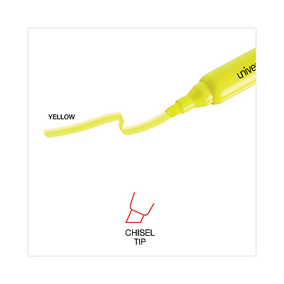Universal Desk Highlighter Value Pack, Fluorescent Yellow Ink, Chisel Tip, Yellow Barrel, 36/Pack (UNV08866)