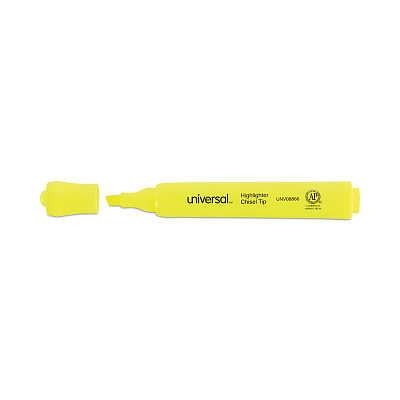 Universal Desk Highlighter Value Pack, Fluorescent Yellow Ink, Chisel Tip, Yellow Barrel, 36/Pack (UNV08866)