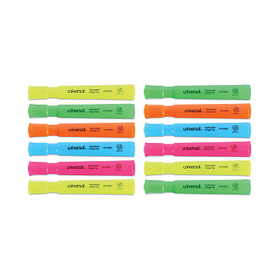 Universal Desk Highlighters, Assorted Ink Colors, Chisel Tip, Assorted Barrel Colors, Dozen (UNV08867)