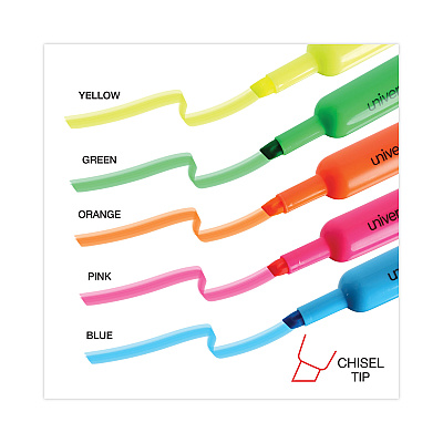 Universal Desk Highlighters, Assorted Ink Colors, Chisel Tip, Assorted Barrel Colors, Dozen (UNV08867)