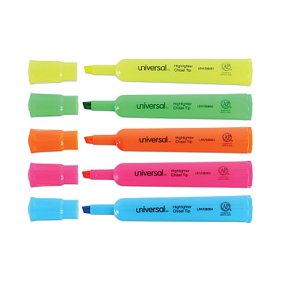 Universal Desk Highlighters, Assorted Ink Colors, Chisel Tip, Assorted Barrel Colors, Dozen (UNV08867)