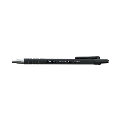 Universal Ballpoint Pen, Retractable, Medium 1 mm, Black Ink, Black Barrel, Dozen (UNV15510)