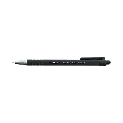 Universal Ballpoint Pen, Retractable, Medium 1 mm, Black Ink, Black Barrel, Dozen (UNV15510)