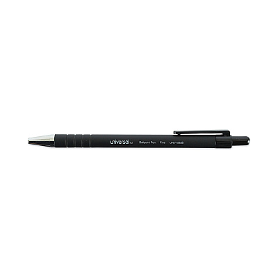 Universal Ballpoint Pen, Retractable, Fine 0.7 mm, Black Ink, Black Barrel, Dozen (UNV15520)