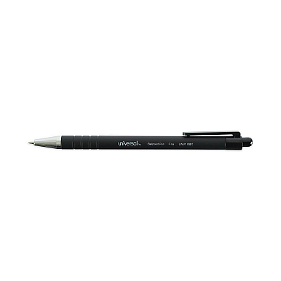 Universal Ballpoint Pen, Retractable, Fine 0.7 mm, Black Ink, Black Barrel, Dozen (UNV15520)