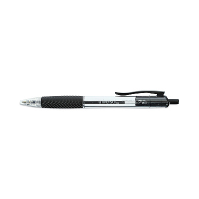 Universal Comfort Grip Ballpoint Pen, Retractable, Medium 1 mm, Black Ink, Clear/Black Barrel, Dozen (UNV15530)