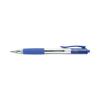 Universal Comfort Grip Ballpoint Pen, Retractable, Medium 1 mm, Blue Ink, Clear/Blue Barrel, Dozen (UNV15531)