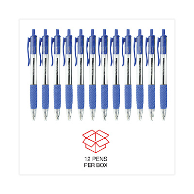 Universal Comfort Grip Ballpoint Pen, Retractable, Medium 1 mm, Blue Ink, Clear/Blue Barrel, Dozen (UNV15531)