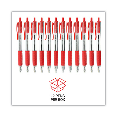 Universal Comfort Grip Ballpoint Pen, Retractable, Medium 1 mm, Red Ink, Clear/Red Barrel, Dozen (UNV15532)